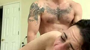 Skinny tattooed slut screams under bodybuilder's merciless rough domination and monster cock pounding she begs for more pain
