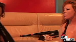 Audrey, your gaping asshole is wrecked by my strap-on!