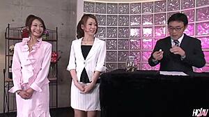 Yu Sakura and Yuri Aine Deepthroat Cum for Two Guys