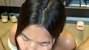 Petite 18yo Asian Sucks Cock and Swallows Cumshot Closeup