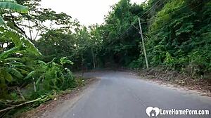 uhh horny traveler i found this hot roadside chick in woods for footjob...