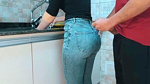 cumming hard on maid's big ass in gym clothes kitchen