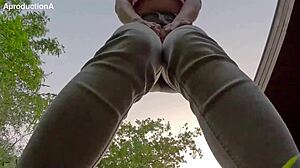 serina gomez wets jeans outdoors in holland public toilet thrill!