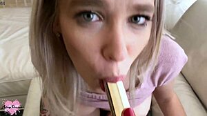 two cute lesbians finger and dildo to squirting orgasms closeup