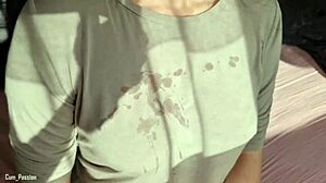 Sunny jerks cock to hot cumshot on clothes pov