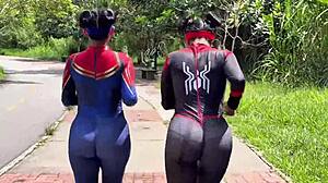 spider woman passionately anal fucked by best friend's boyfriend outdoors