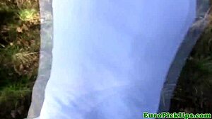 Pierced euro skater chick takes outdoor pounding