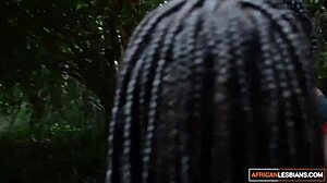 african milf lesbians munch pussy after forest date! 🌿👅