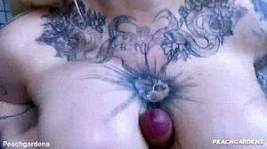 pervert step sister handjob ends with cum on huge natural tits