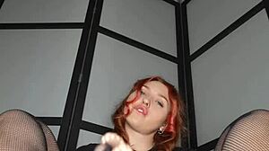 redhead babe's foot fetish dildo cumshot fantasy