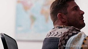 Lesbian Teacher Duo Caught Riding Guy's Cock Cowgirl in Classroom FFM Threesome