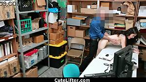 Loss prevention officer catches teen shoplifter stealing boxes back store cutelifter