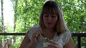 amateur chubby milf fat belly mukbang asmr outdoor food fetish