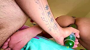 Huge Cucumber Stretches Sexy Mexican Latina Housewife's Tight Vagina Tattoo Young Amateur Homemade Juicy Vagina Play