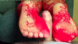 bbw milf mommy's pantyhose feet stroke cock in black panties worship