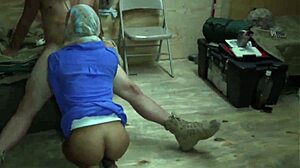 Shaved teen army uniform vibrates her amateur pussy hard