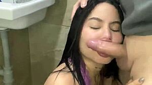 Neighbor sneaks in bathroom for creampie pussy fill