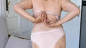 Mature Milf Strips Lingerie Toys Shaved Pussy Closeup