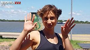 Sadira hotwife flashes and takes facial cumwalk outdoors!