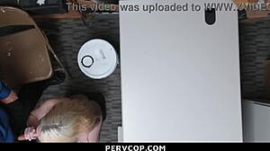 Security Officer Fucks Shoplifter Teens In Garage Deal