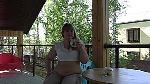 amateur chubby milf fat belly mukbang asmr outdoor food fetish