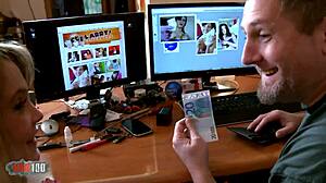 larry bends horny blonde secretary over for deepthroat tit fuck