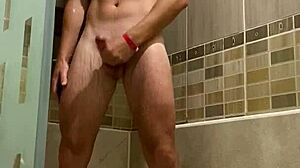 fit european teen guy jerks small cock shower cam watch