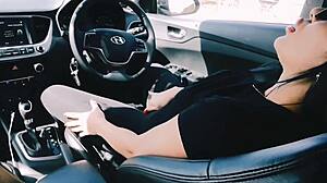 Horny Brunette Fingers Herself Masturbating In Car Ride Home!