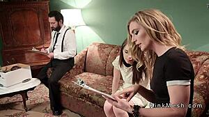 threesome slave bound gagging on rough anal doggy bdsm pain