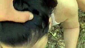 😏 they're giggling while she deepthroats in the forest 😂 cumshot incoming!