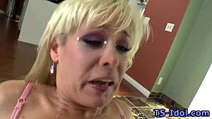 shemale pounds slut's big tits in lingerie titty fuck