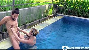 Poolside seduction turns into blonde's bent-over orgasm ride