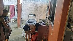 Maid sneaks a taste after wife heads out alone