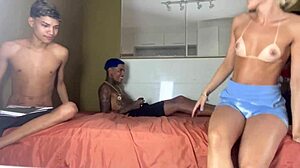 put partner's girl on her knees for sloppy public lick he joins bi fun