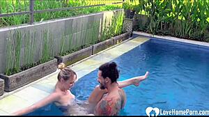 Poolside seduction turns into blonde's bent-over orgasm ride