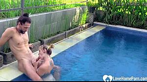 Poolside seduction turns into blonde's bent-over orgasm ride