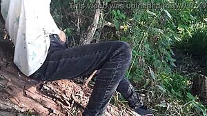 girl risks forest clothed masturbation to wild orgasm