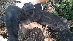 girl risks forest clothed masturbation to wild orgasm