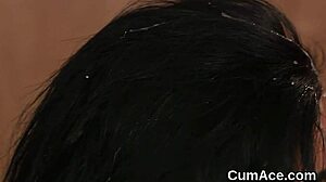 How nasty is this hottie swallowing every drop of bukkake jizz off her face?