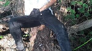 girl risks forest clothed masturbation to wild orgasm