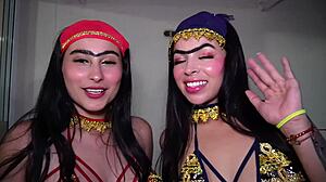 lucky guy fucks twin arab asses outdoors pov anal licking creampie