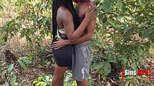 Horny Ebony Couple Fucks Hardcore Bent Over in Tropical Rainforest Outdoors