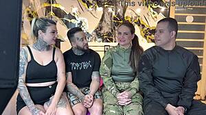 hey, you see this cop couple swap turning into wet pussy dripping and throbbing cock kisses?