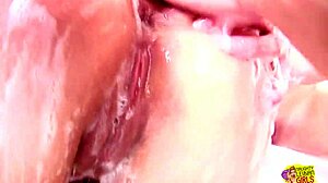 three bimbo lesbians toy their asses in the bathroom fun