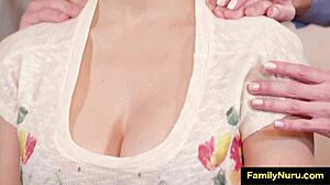 stepmom's big tits in nuru massage threesome drive me wild with desire!