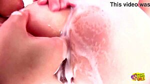 three bimbo lesbians toy their asses in the bathroom fun