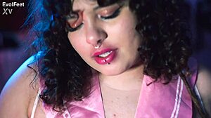 bbw smothers face while feet worshipped. latina lesbian gags on toes