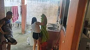 Maid sneaks a taste after wife heads out alone