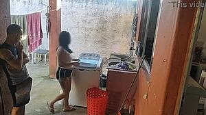 Maid sneaks a taste after wife heads out alone