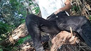 girl risks forest clothed masturbation to wild orgasm